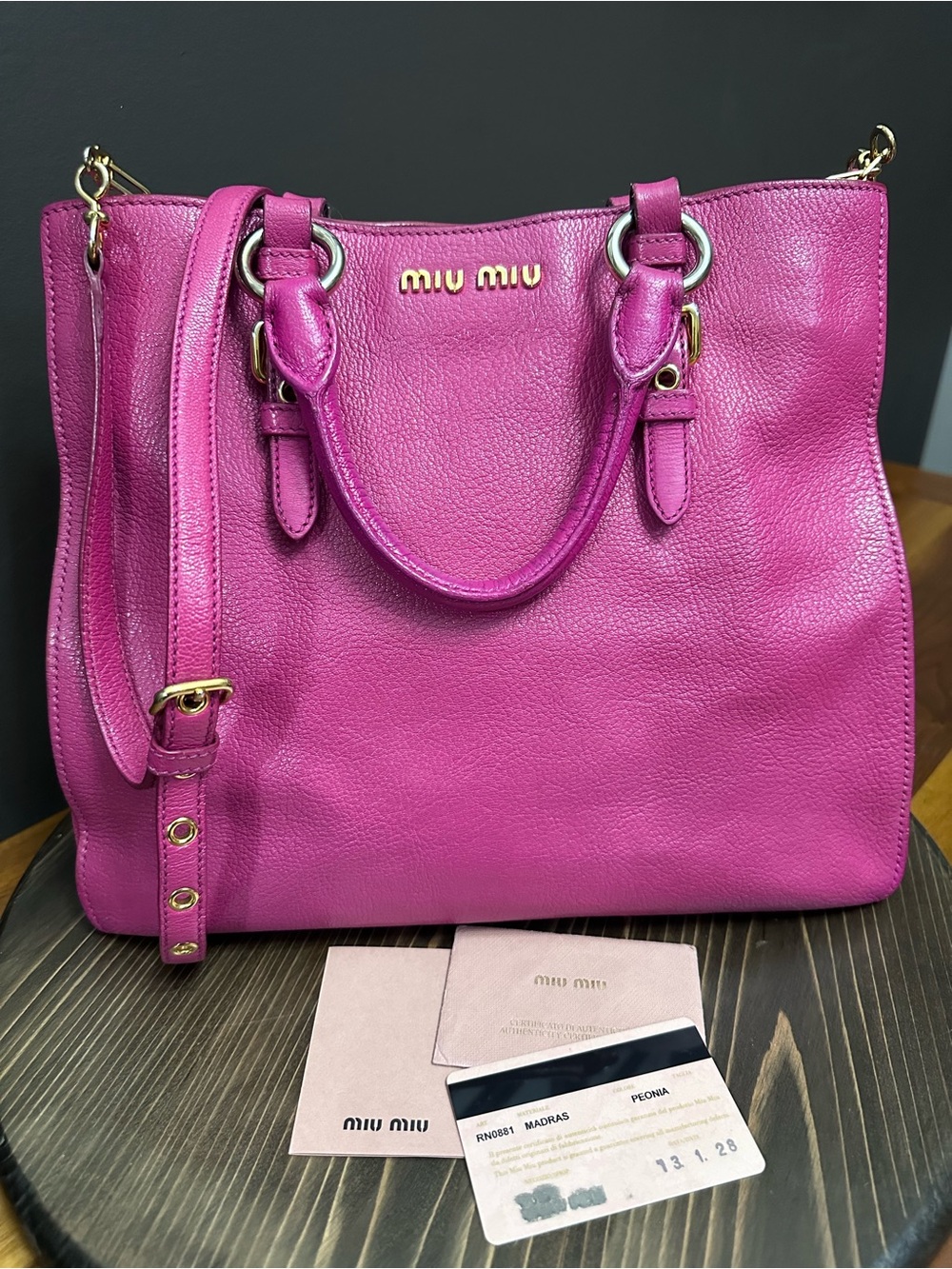Miu Miu Pink Madras Leather Tote / Crossbody Bag - Picture 2 of 14
